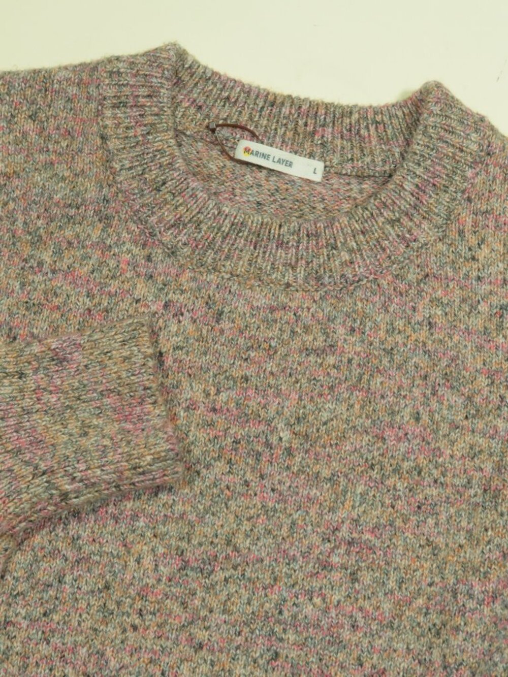 Marine Layer Alma Sweater Womens L Pink Puff Sleeves Marled Knit Pullover New